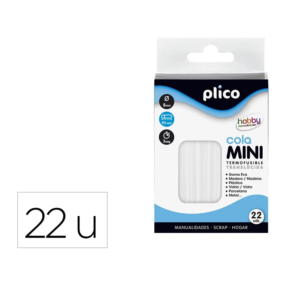 Plico Barra termofusible plico mini translucida 8 mm de diametro x 95 mm de alto blister de 22 unidades