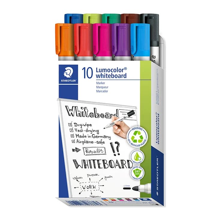 Staedtler Rotulador staedtler lumocolor 351 para pizarra blanca punta redonda 2 mm recargable caja 10 unidades colores surtidos