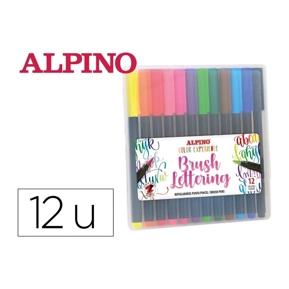Alpino Rotulador alpino punta de pincel lettering estuche de 12 unidades colores surtidos