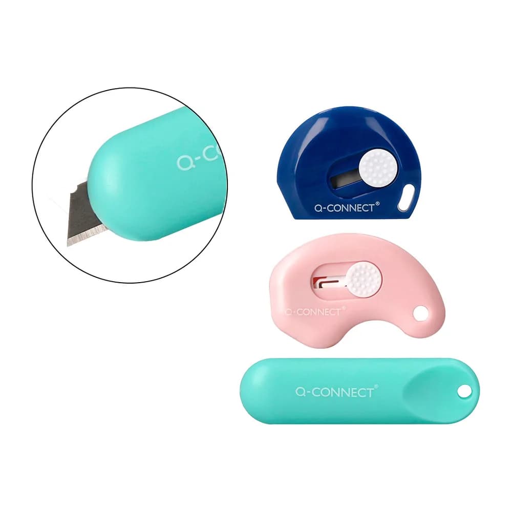 Q-connect Cuter q-connect plastico mini de seguridad retractil modelos y colores surtidos expositor 30 unidades