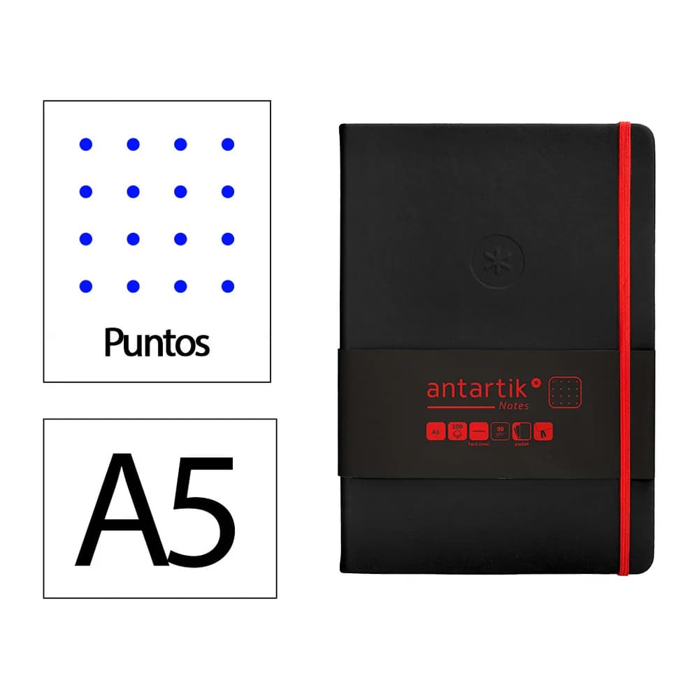 Antartik Cuaderno con gomilla antartik notes tapa dura a5 hojas puntos y rojo 100 hojas 80 gr fsc