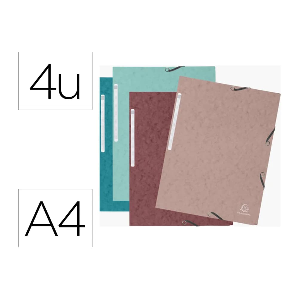 Clairefontaine Carpeta exacompta skandi gomas carton tres solapas din a4 lote de 4 unidades colores surtidos