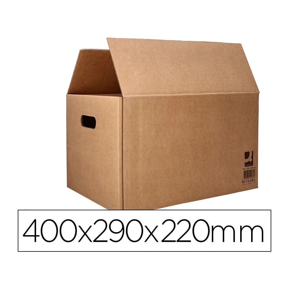Q-connect Caja para embalar q-connect americana con asas carton reciclado canal simple 5 mm color kraft 400x290x220 mm