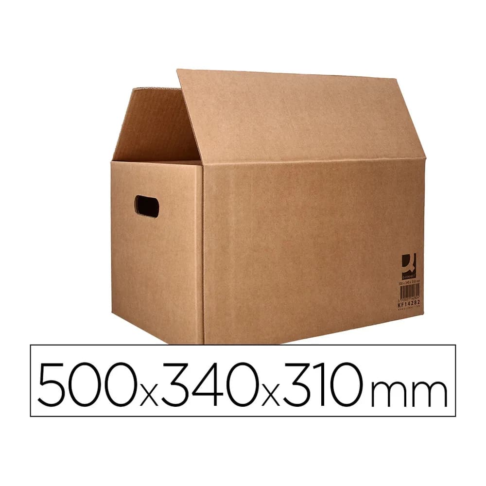 Q-connect Caja para embalar q-connect americana con asas carton reciclado canal simple 5 mm color kraft 500x340x310 mm