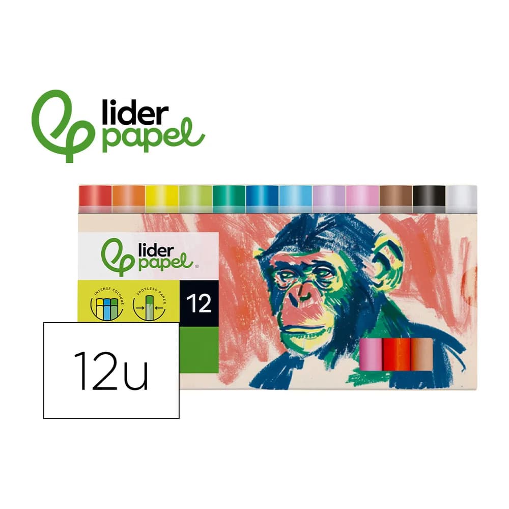 Liderpapel Lapices cera blanda liderpapel redonda caja de 12 unidades colores surtidos