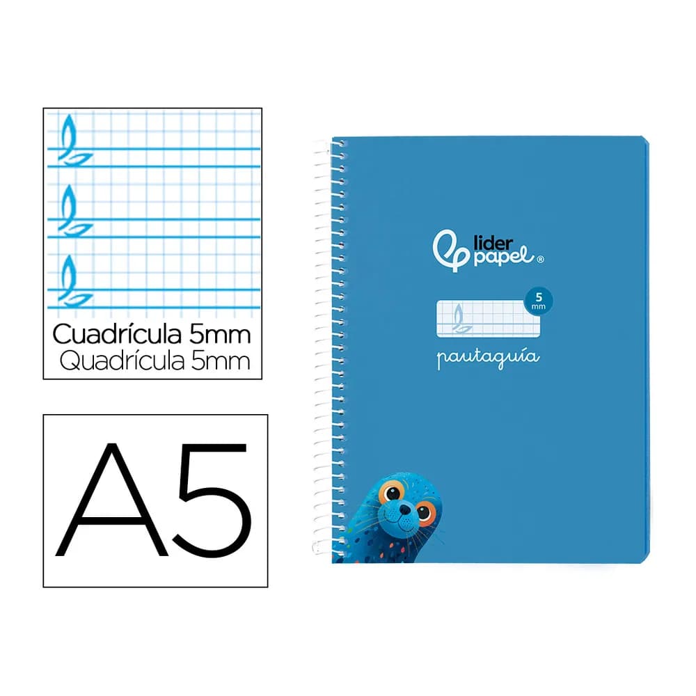 Liderpapel Cuaderno espiral liderpapel a5 pautaguia tapa blanda 40h 75gr cuadro pautado 5mm color azul