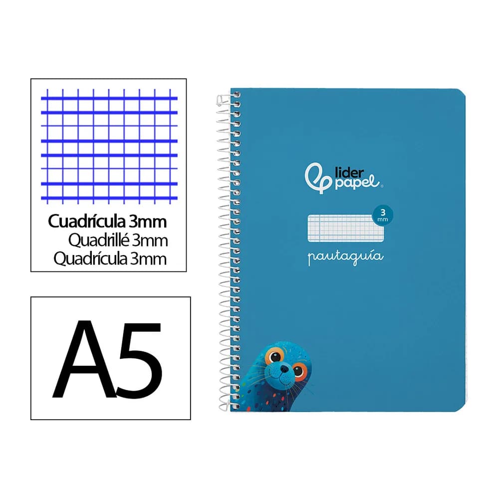 Liderpapel Cuaderno espiral liderpapel a5 pautaguia tapa dura 80h 90gr cuadro pautado 3mm color azul