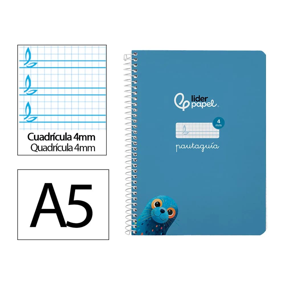 Liderpapel Cuaderno espiral liderpapel a5 pautaguia tapa dura 80h 90 gr cuadro pautado 4mm color azul