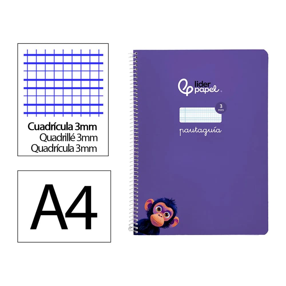 Liderpapel Cuaderno espiral liderpapel a4 pautaguia tapa blanda 80h 75gr cuadro pautado 3mm color lila