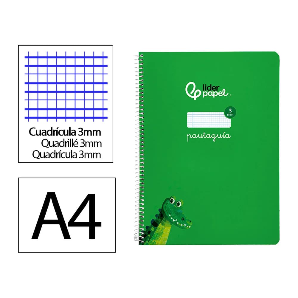 Liderpapel Cuaderno espiral liderpapel a4 pautaguia tapa blanda 80h 75gr cuadro pautado 3mm color verde
