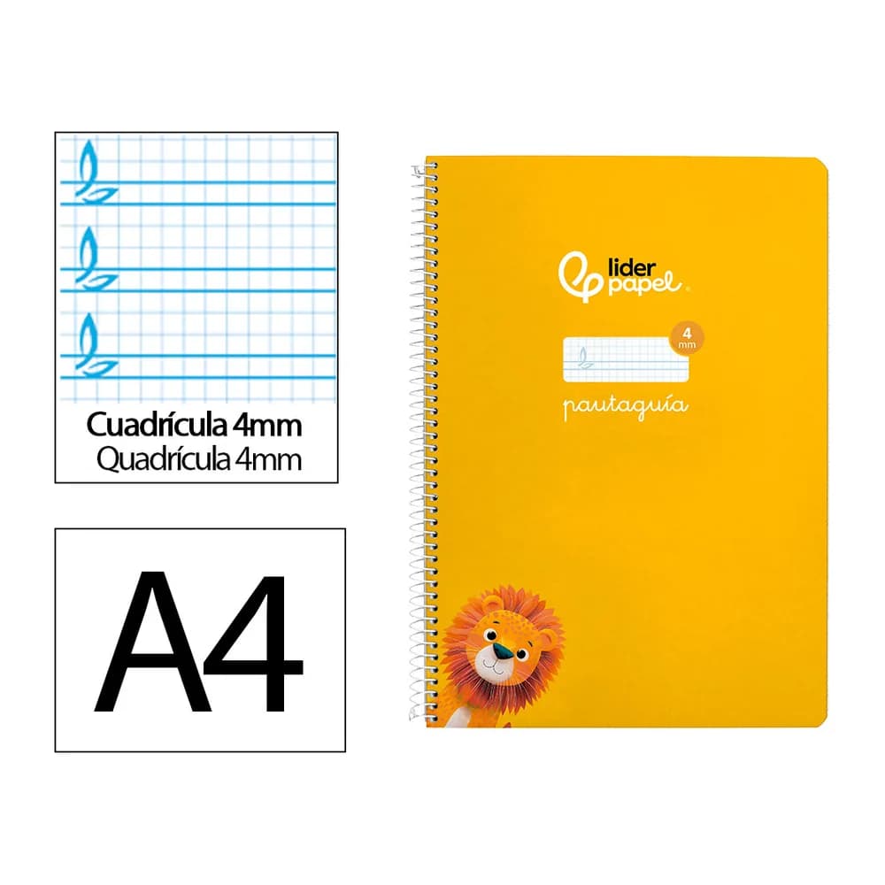 Liderpapel Cuaderno espiral liderpapel a4 pautaguia tapa dura 80h 90gr cuadro pautado 4mm color amarillo