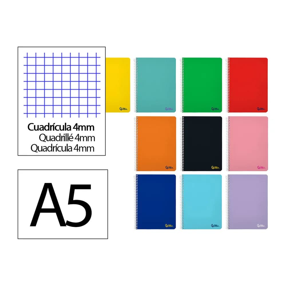 Liderpapel Cuaderno espiral liderpapel a5 smart tapa blanda 80h 75gr cuadro 4mm con margen colores surtidos