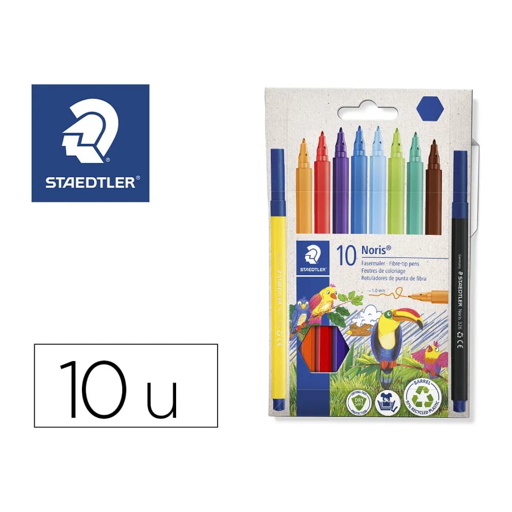 Staedtler Rotulador staedtler noris 326 punta de fibra nuevo cuerpo hexagonal caja de 12 unidades colores surtidos (10+2 gratis)