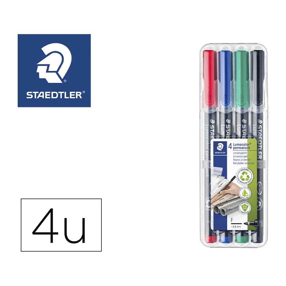 Staedtler Rotulador staedtler lumocolor retroproyeccion punta de fibra permanente 318 wp estuche 4 colores punta fina