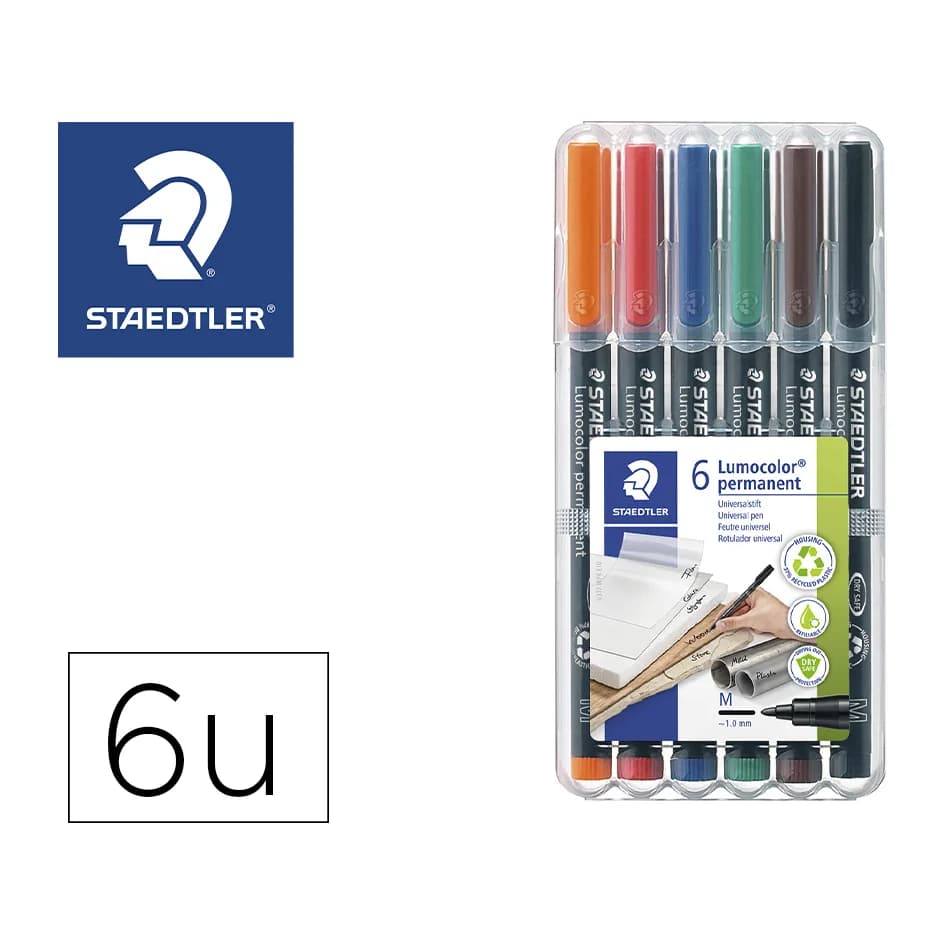 Staedtler Rotulador staedtler lumocolor retroproyeccion punta de fibra permanente 317 wp estuche 6 colores punta media