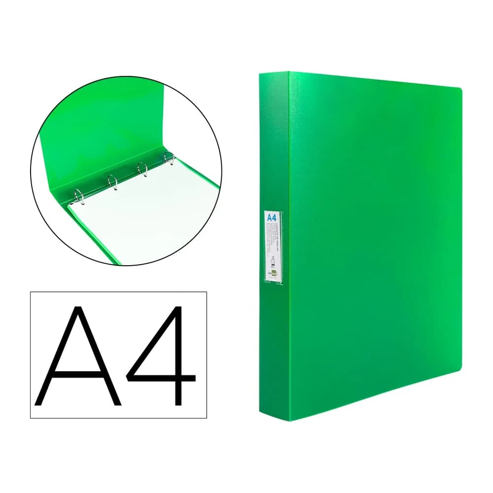 Liderpapel Carpeta liderpapel 4 anillas 25 mm mixtas polipropileno din a4 verde manzana opaco