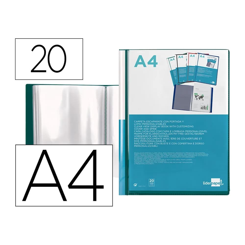 Liderpapel Carpeta liderpapel personaliza 20 fundas canguro polipropileno din a4 verde translucido portada y lomo