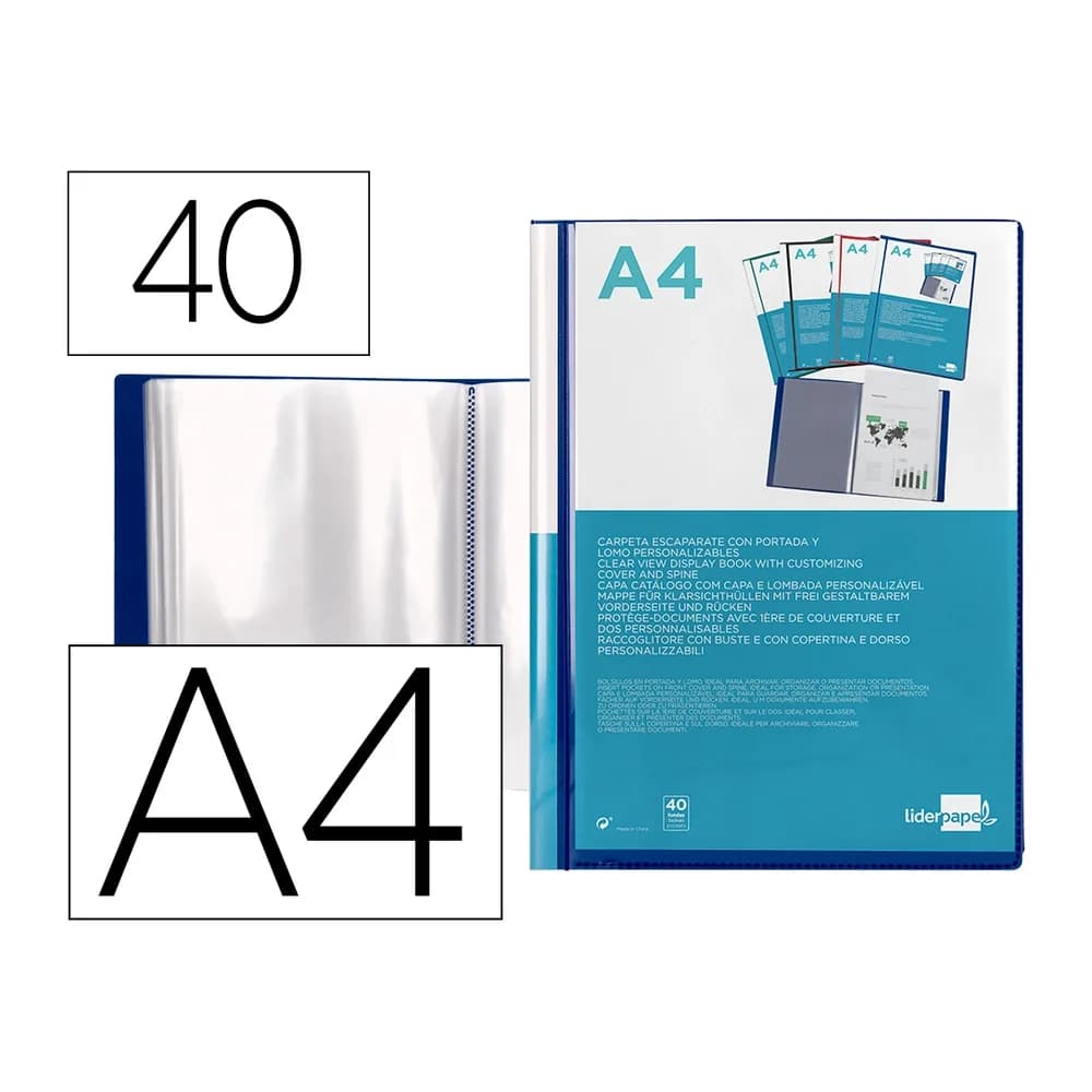 Liderpapel Carpeta liderpapel personaliza 40 fundas canguro polipropileno din a4 azul translucido portada y lomo