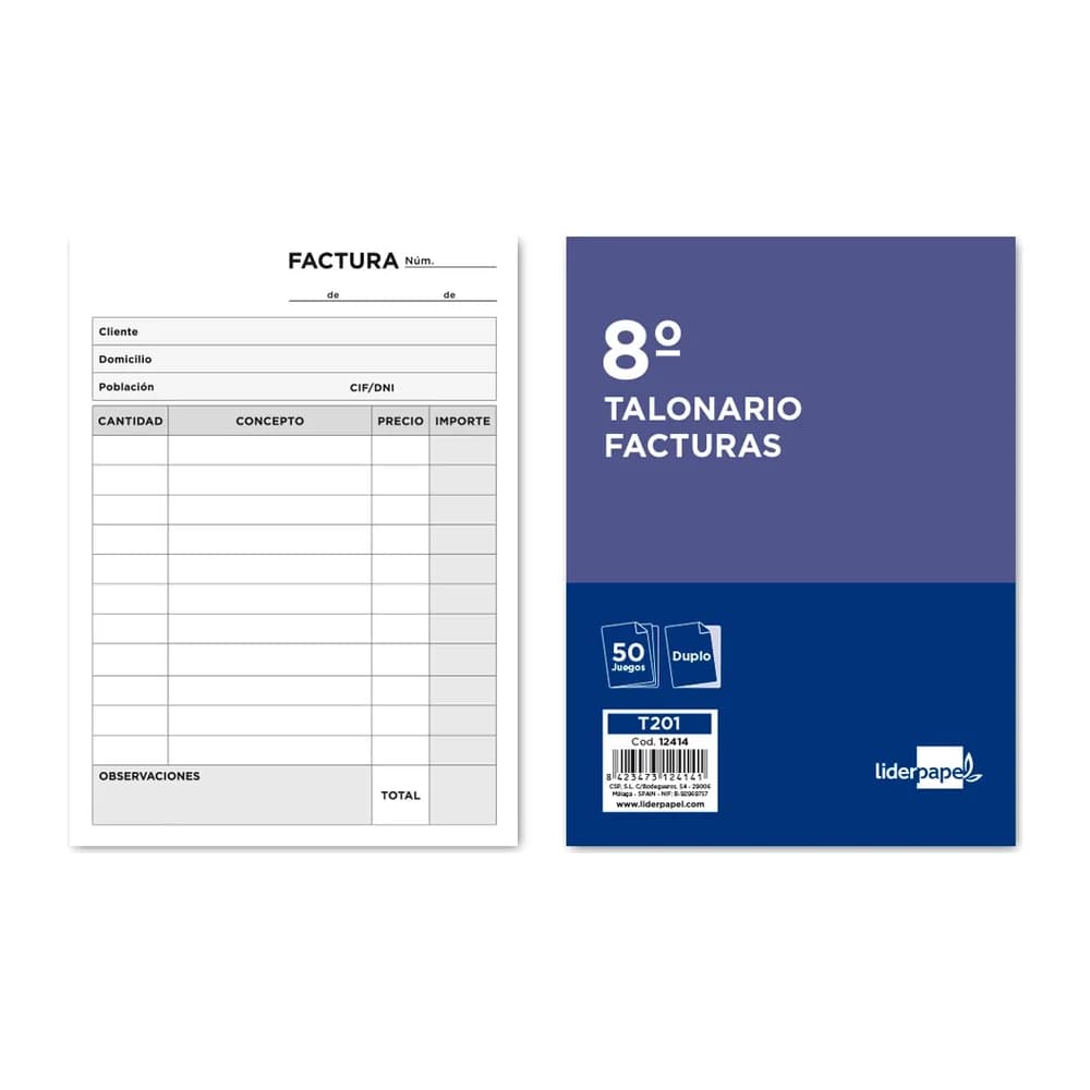Liderpapel Talonario liderpapel facturas 8º original y copia t201 sin i.v.a.