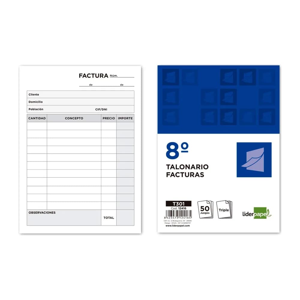 Liderpapel Talonario liderpapel facturas 8º original y 2 copias t301 sin i.v.a.