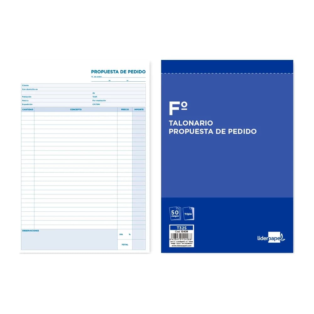 Liderpapel Talonario liderpapel pedidos folio original y 2 copias t325