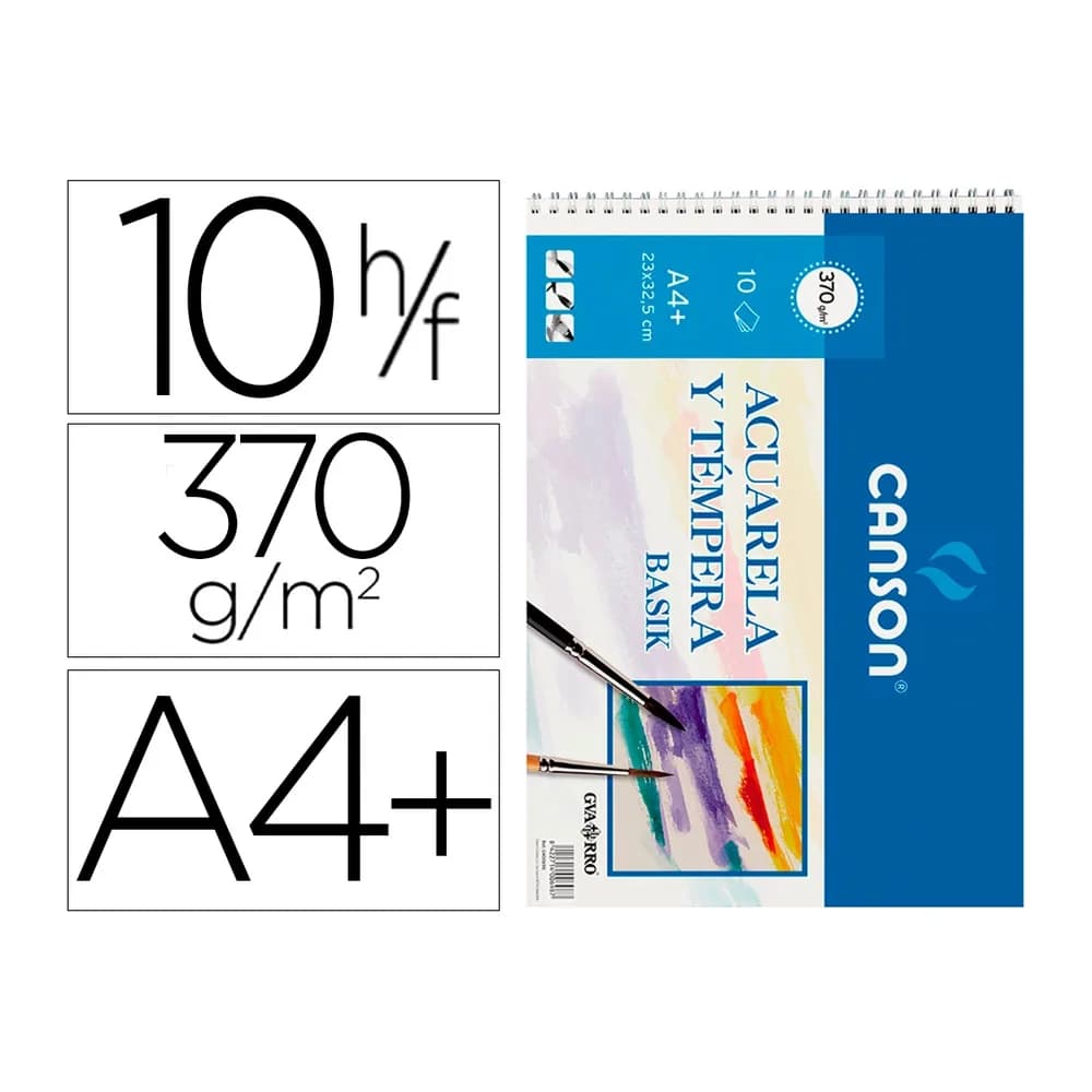 Canson Bloc dibujo acuarela din a4 espiral 23x32.5 cm 10 hojas de 370 gr/m2