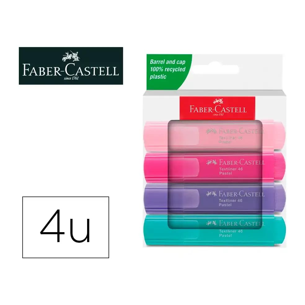 Faber castell Rotulador faber castell fluorescente textliner 46 pastel estuche 4 unidades colores surtidos
