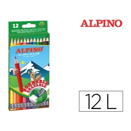Alpino Lapices de colores alpino borrable con goma caja de 12 colores surtidos