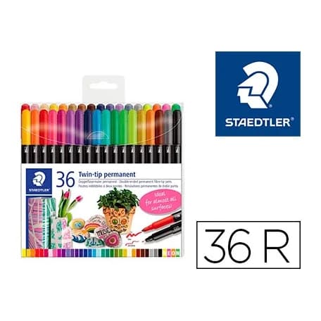 Staedtler Rotulador staedtler permanente doble punta 3187 estuche de 36 unidades colores surtidos