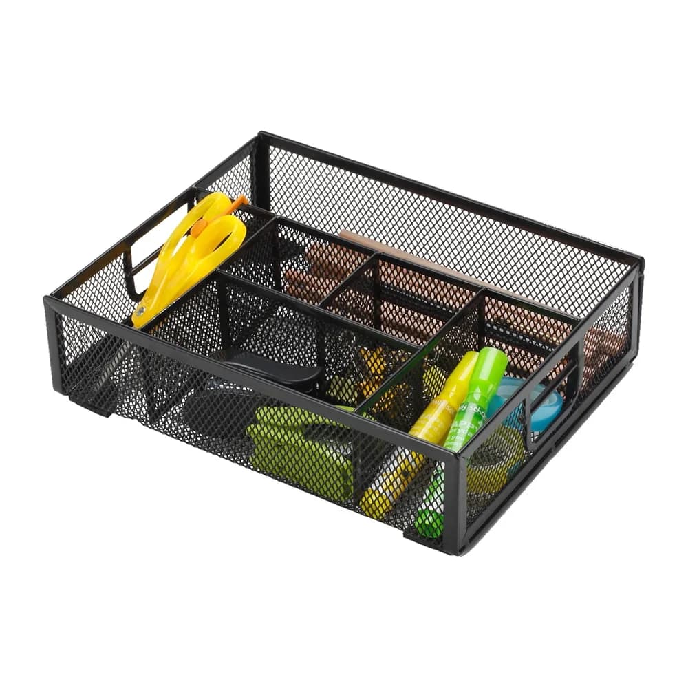 Q-connect Organizador sobremesa q-connect kf17291 bandeja metalica rejilla negra con 6 departamentos 235x183x65 mm