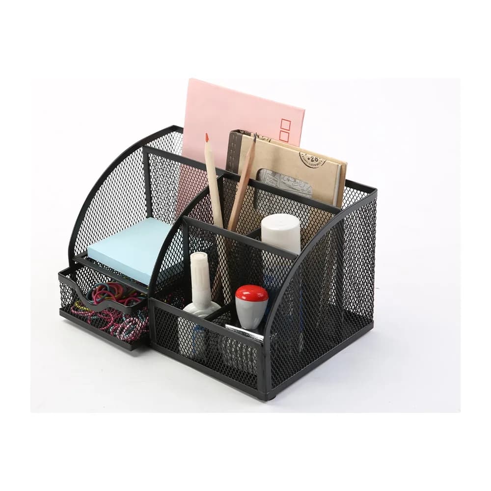 Q-connect Organizador sobremesa q-connect kf17295 metalico curvo rejilla negra con 5 departamentos 220x140x130 mm