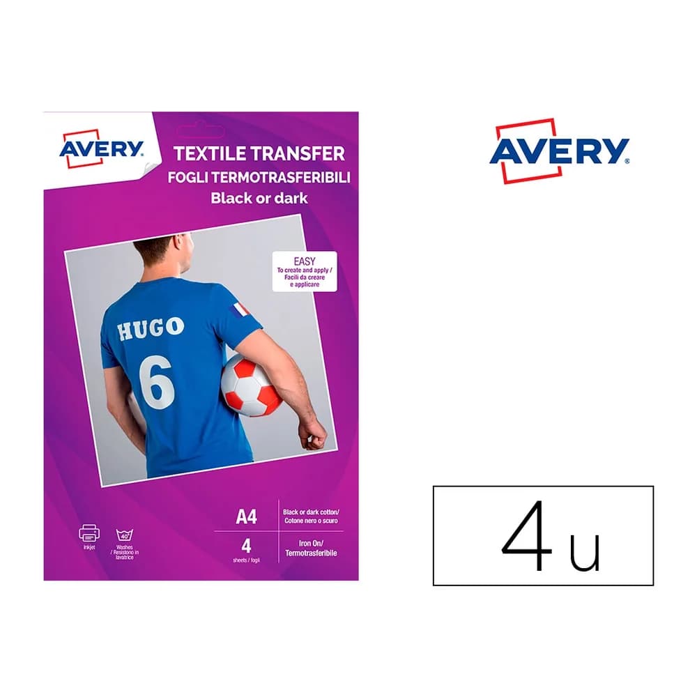Avery Papel transfer avery algodon oscuros ink-jet din a4 pack de 4 hoja