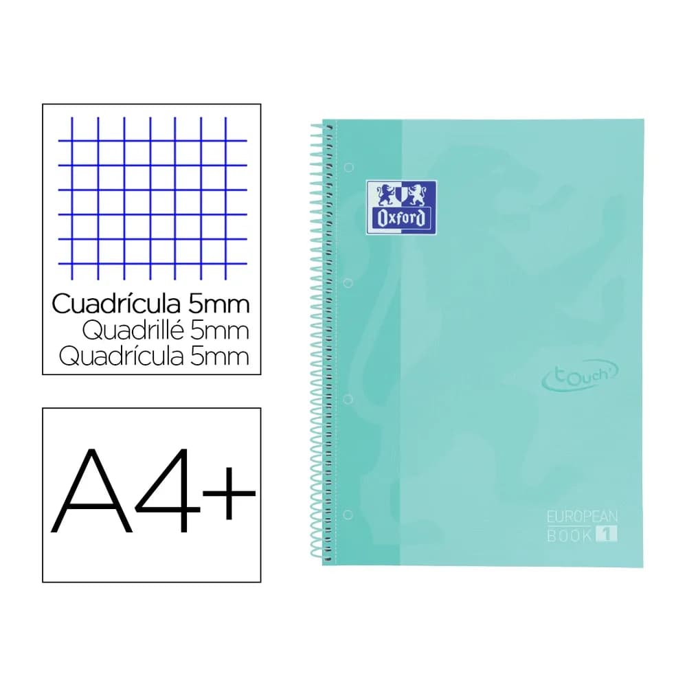 Oxford Cuaderno espiral oxford ebook 1 school touch te din a4+ 80 hojas cuadro 5 mm con margen mint pastel