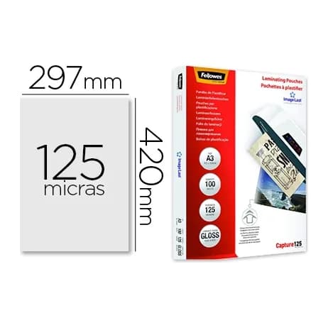 Fellowes Bolsa de plastificar fellowes brillo din a3 125 mc pack de 100 unidades