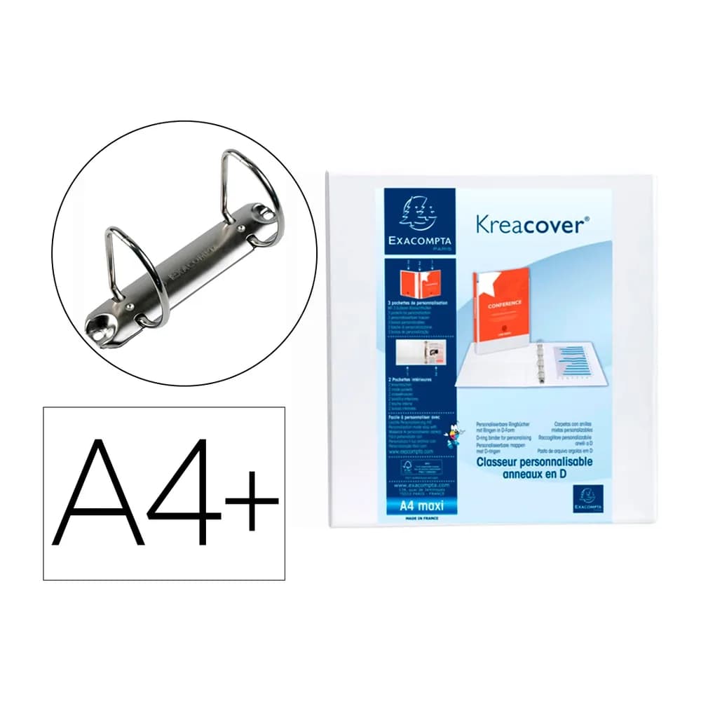 Exacompta Carpeta exacompta canguro 2 anillas 60 mm din a4+ carton forrado polipropileno personalizable 3 bolsillos