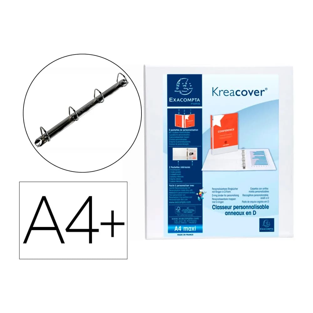 Exacompta Carpeta exacompta canguro 4 anillas 16 mm din a4+ carton forrado polipropileno personalizable 3 bolsillos