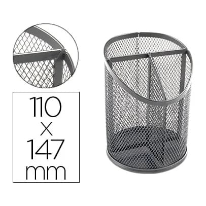 Q-connect Cubilete portalapices q-connect plata metal redondo rejilla con 3 compartimentos diametro 110 mm alto 147 mm