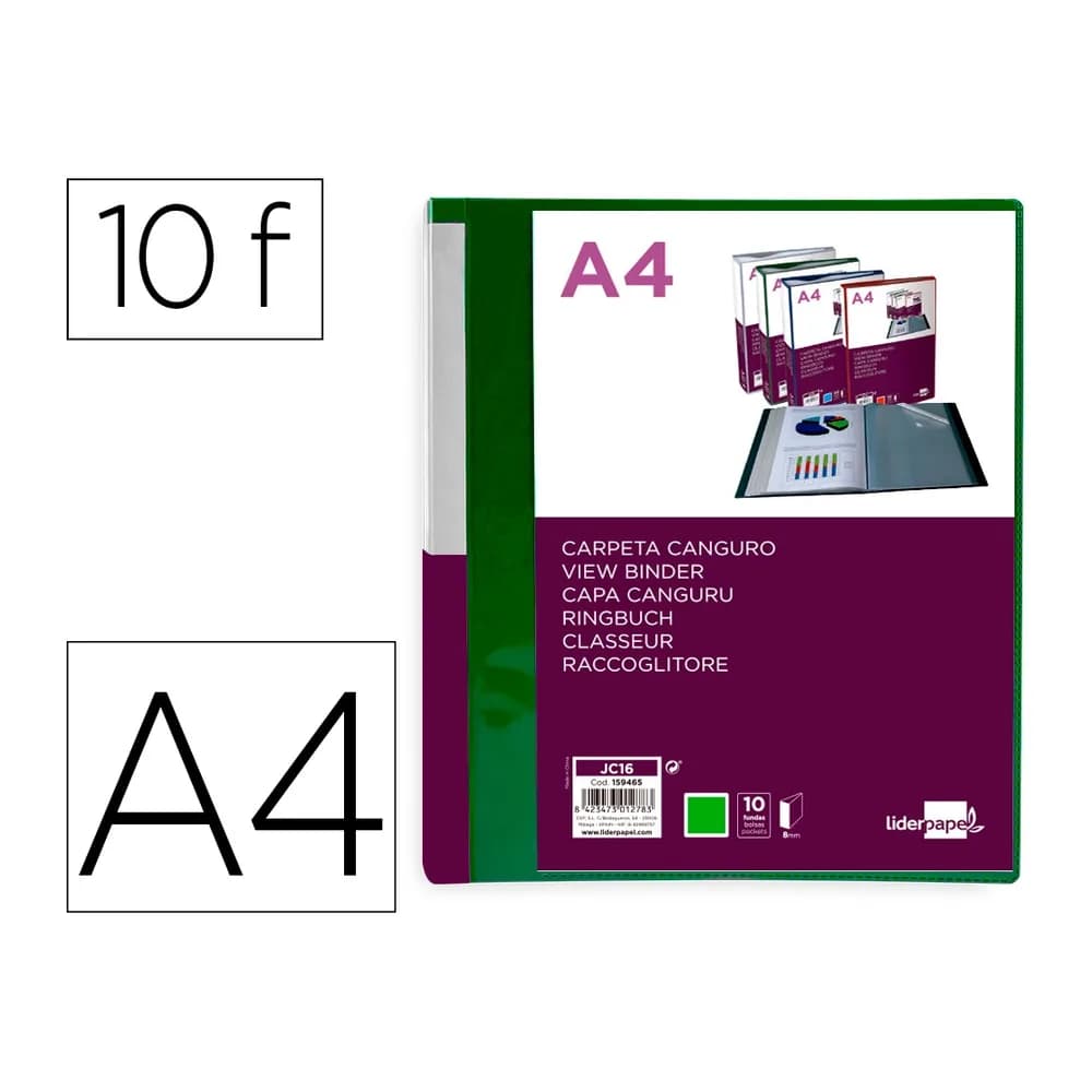 Liderpapel Carpeta liderpapel 10 fundas canguro pp din a4 translucido portada y lomo personalizable