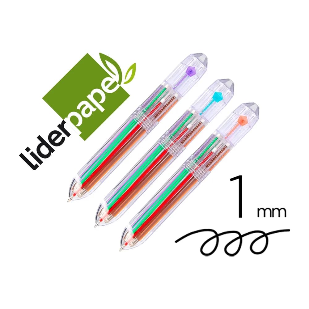 Liderpapel Boligrafo liderpapel 10 en 1 cuerpo transparente 10 colores 1 mm retractil