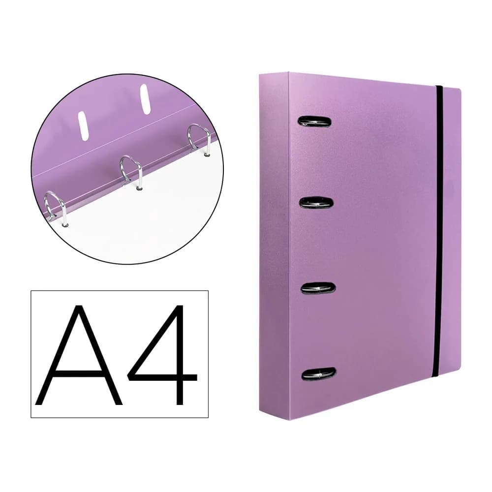 Liderpapel Carpeta con recambio liderpapel a4 cuadro 5mm 100 hojas 80g polipropileno 4 anillas mixtas 25mm lavanda