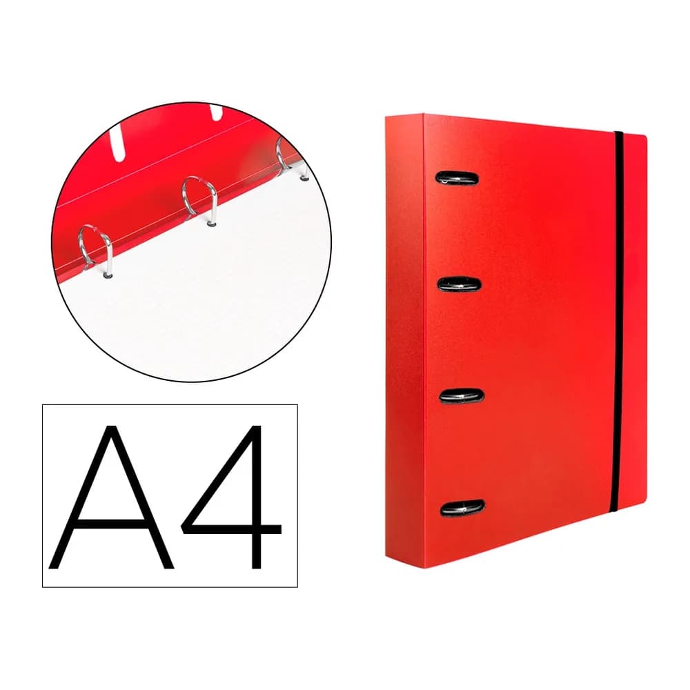Liderpapel Carpeta con recambio liderpapel a4 cuadro 5mm 100 hojas 80g polipropileno 4 anillas 40mm rojo translucido