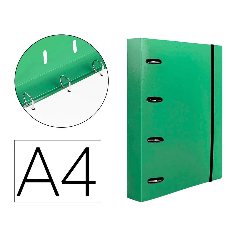 Liderpapel Carpeta con recambio liderpapel a4 cuadro 5mm 100 hojas 80g polipropileno 4 anillas 40mm verde translucido