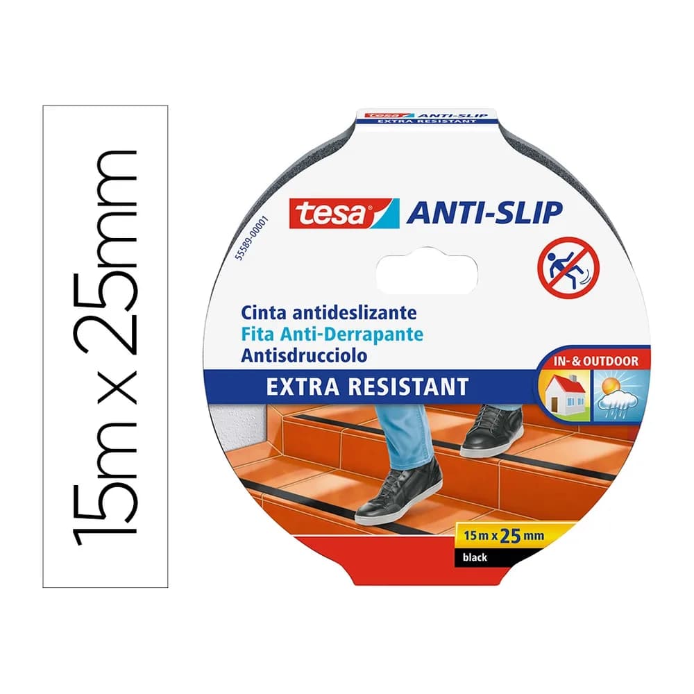 Tesa Cinta antideslizante adhesiva tesa uso interior / exterior color negro 15 mt x 25 mm