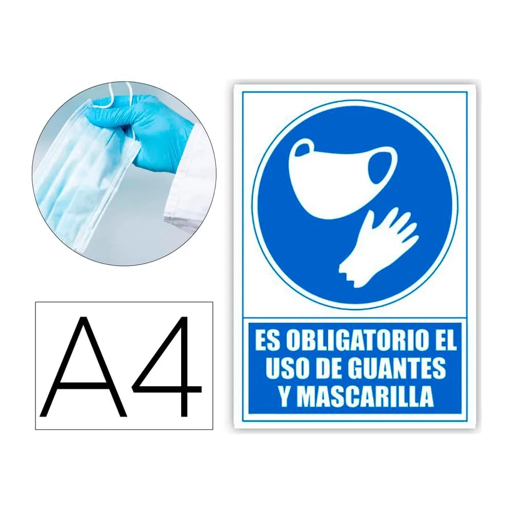Archivo 2000 Pictograma archivo 2000 obligatorio el uso de guantes y mascarilla pvc color azul 210x297 mm