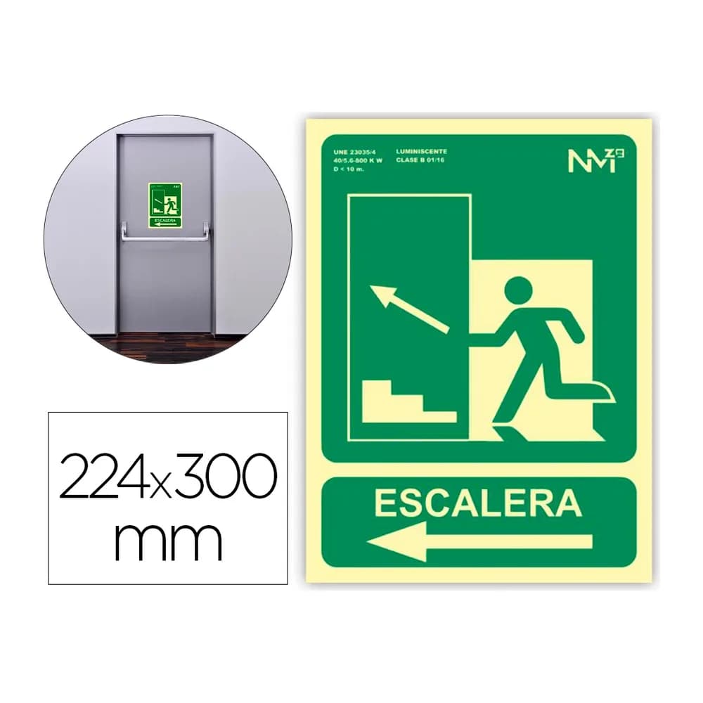 Archivo 2000 Pictograma archivo 2000 salida emergencia escalera sube izquierda pvc verde luminiscente 224x300 mm