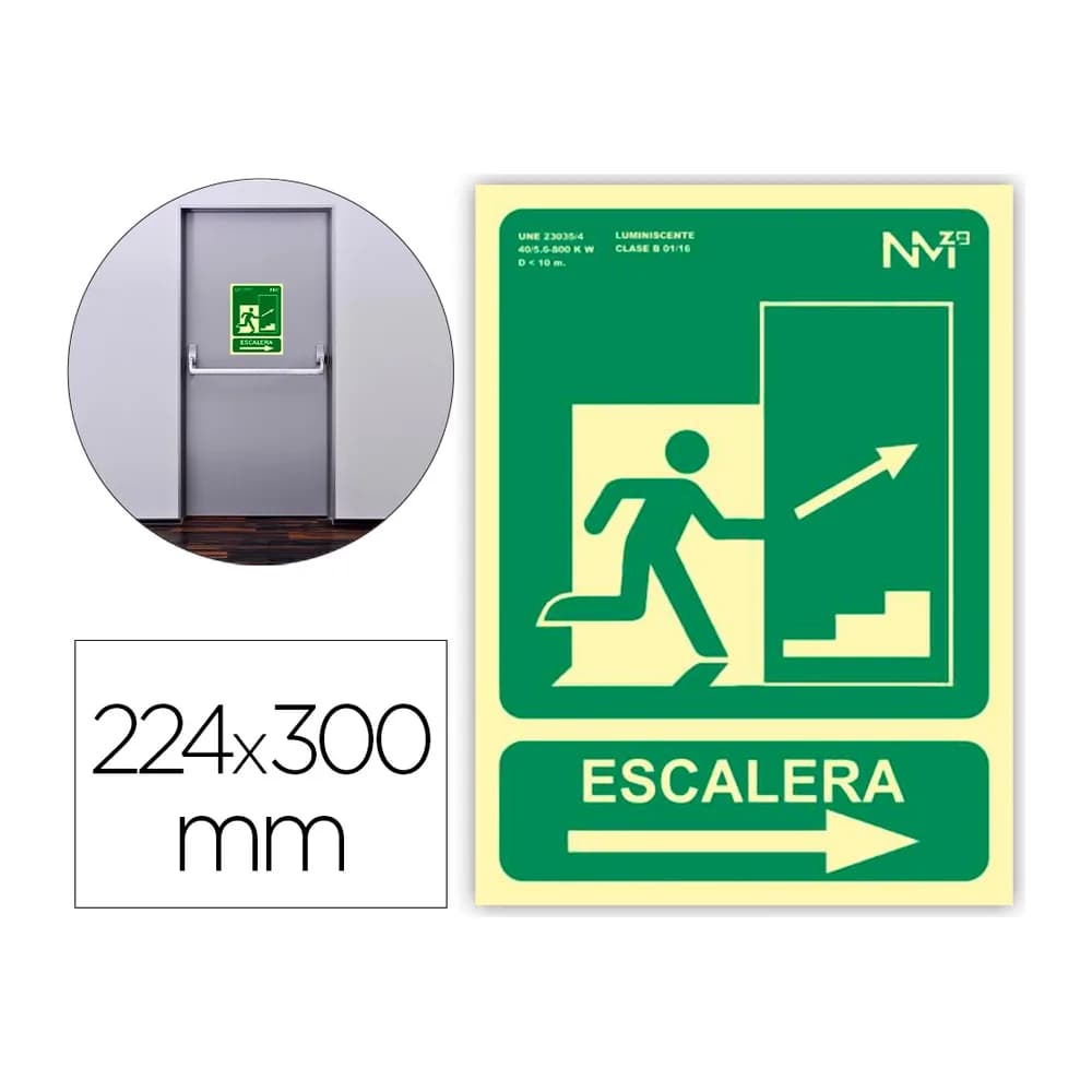 Archivo 2000 Pictograma archivo 2000 salida emergencia escalera sube derecha pvc verde luminiscente 224x300 mm
