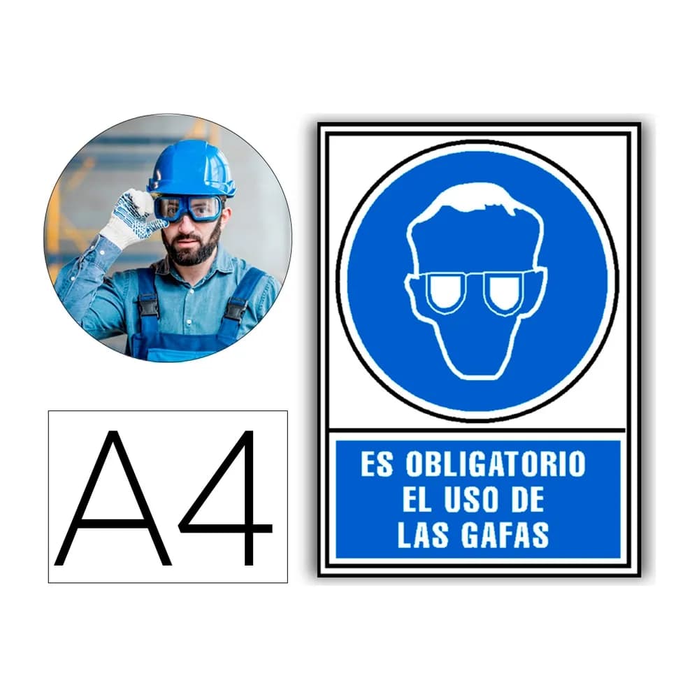 Archivo 2000 Pictograma archivo 2000 obligatorio uso de gafas pvc azul luminiscente 210x297 mm