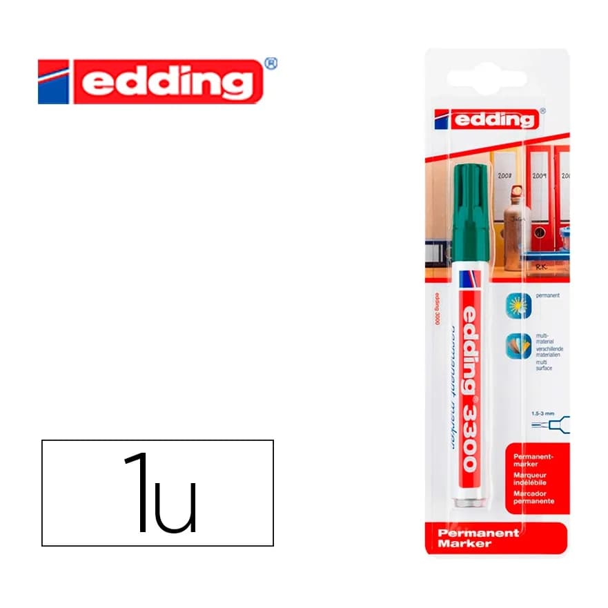 Edding Rotulador edding marcador permanente 3000 n.4 verde punta redonda 1,5-3 mm blister de 1 unidad