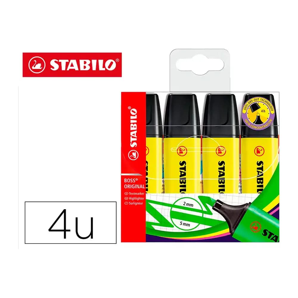Stabilo Rotulador stabilo boss fluorescente 70 amarillo estuche de 4 unidades