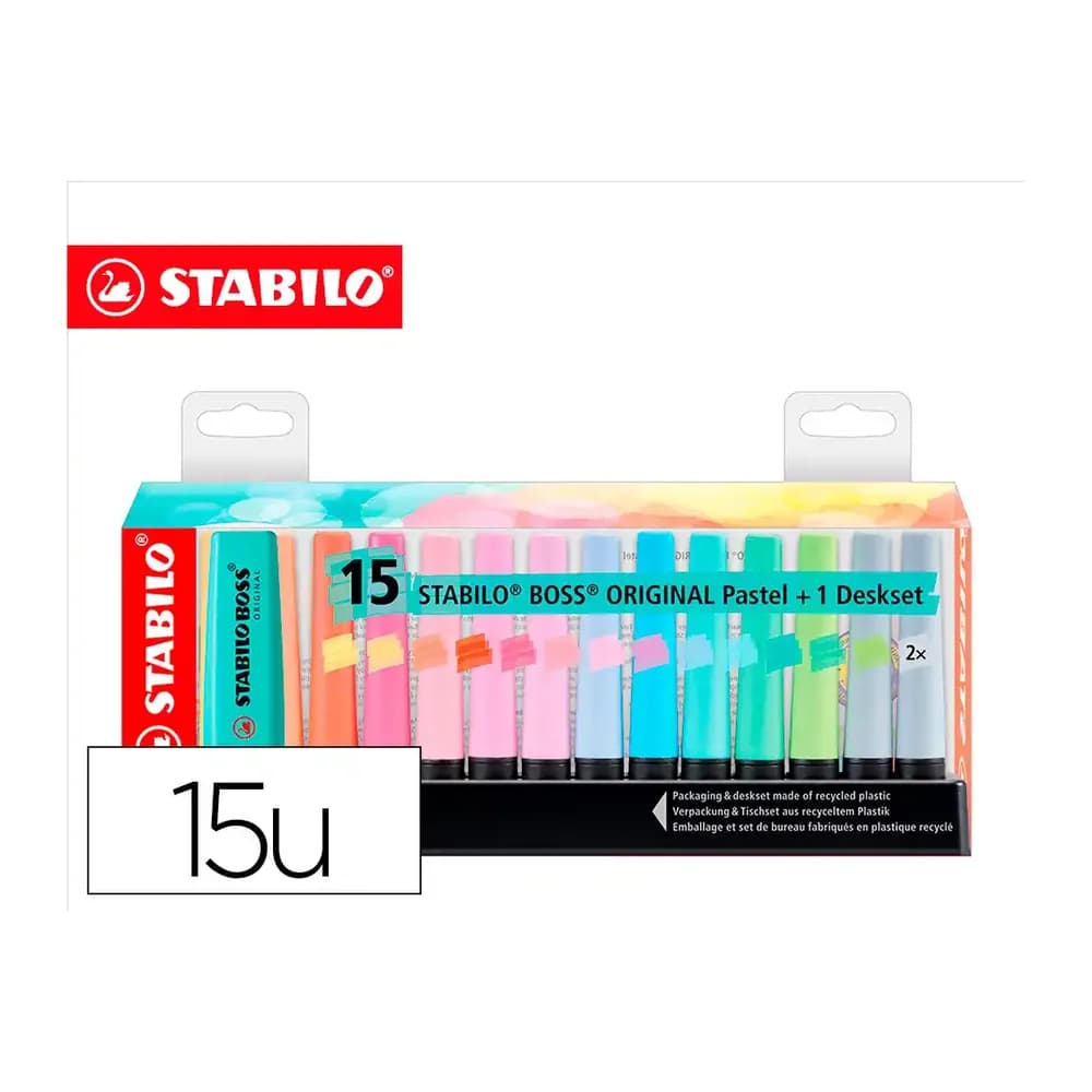 Stabilo Rotulador stabilo boss fluorescente 70 pastel deskset estuche de 15 unidades colores surtidos